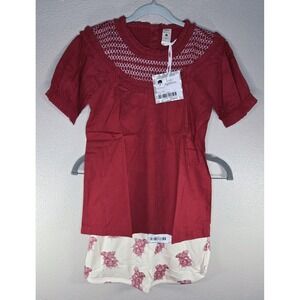 Kate Quinn Winnie Top Red Violet + Radishes Retro Track Shorts Set 8Y Bamboo NWT